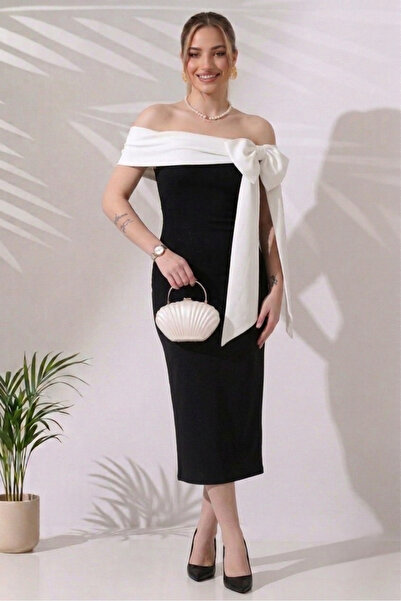 Aysan Moda Brianna Two-Color Midi Belted Dress
