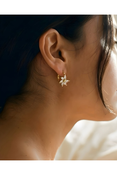 ILSA Marquise Cut Stone Flower Motif Hoop Earrings
