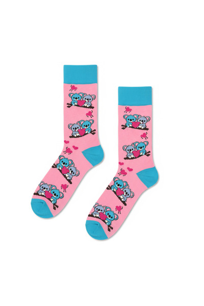 CARNAVAL SOCKS In Love Koala Couple Patterned Pink Turquoise Unisex Socks