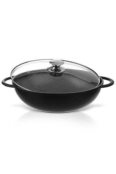 Orion Tigaie WOK adâncă din granit cu capac pentru prăjit GRANDE 32 cm