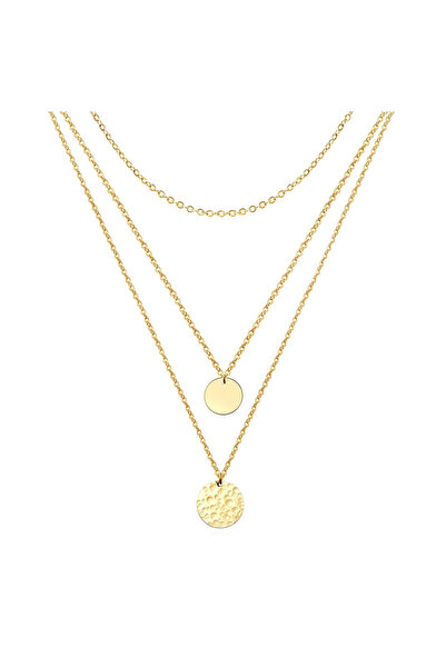OEM Colier Disc Medalion Layered auriu, din oțel inoxidabil, cu geometric, pl...