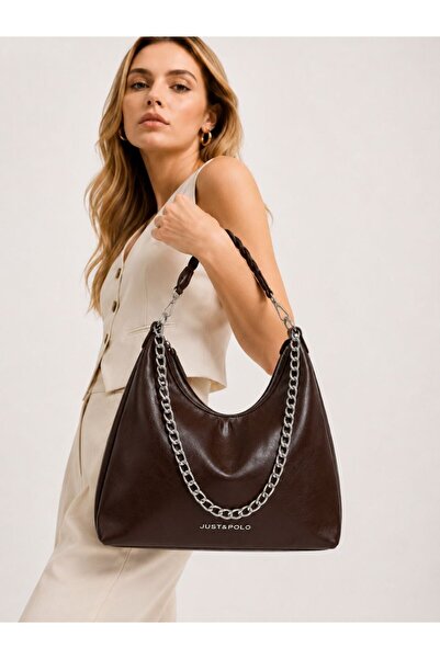 Just Polo Soft Leather Casual Chain Accessory, Knitted Sleeve Detail, 3-Compa...