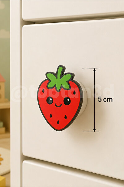 Toptan3D (5 cm) Sevimli Çilek Dolap Kulpu, Mobilya Kulbu - Çocuk Oda Aksesuar...