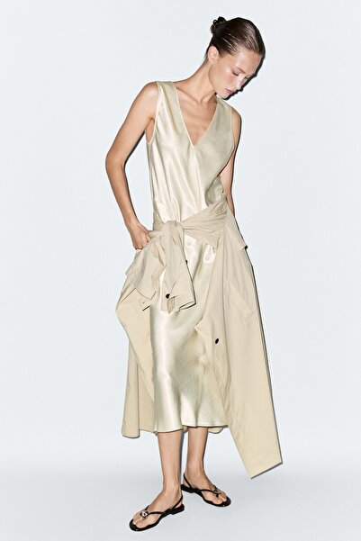 Massimo Dutti Saten kombinezon midi elbise