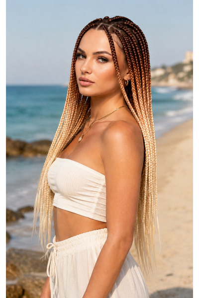 Makromehome Kahverengi Sarı Ombre Afrika Örgüsü Saçı 100 Gr 135 Cm Sentetik E...