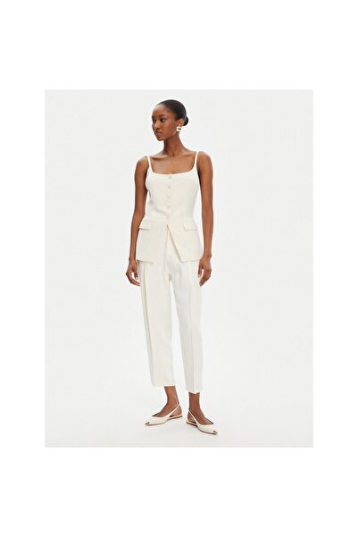 Elisabetta Franchi Pantaloni de damă din material textil PA09452E2 Crem