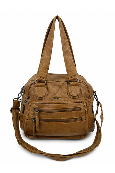 niğde çanta Women's Imported Washed Leather Wide Handle Bag Sl-1011