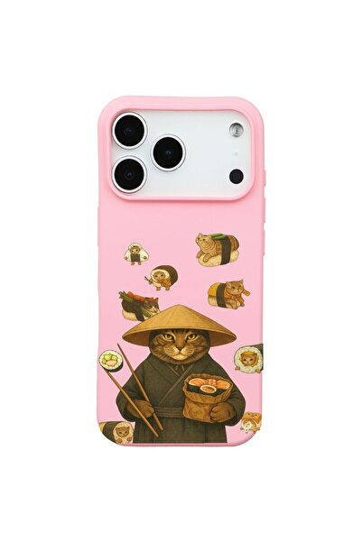 Casen iPhone 17 Pro Max Pembe Kedi Tasarımlı Gimbap Cat Renkli Silikon Telefo...