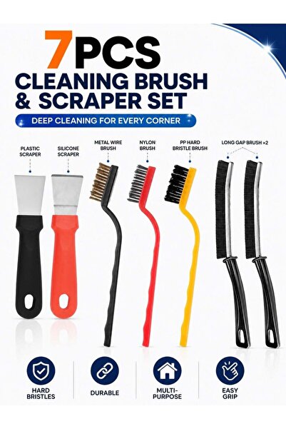 zeetwo 7-Piece Cleaning Brush Set & Scraper Tools, Metal Wire Brush, Nylon Br...