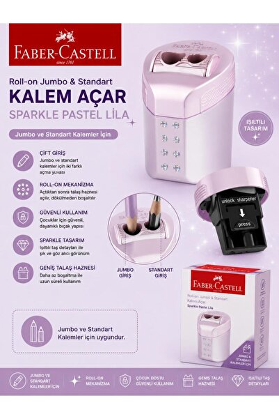 Faber Castell Roll-On Jumbo ve Standart Kalem Açar Kalemtıraş Sparkle Pastel ...