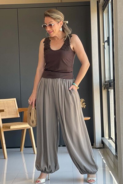 MİSLİNA BUTİK Taş Rengi Şalvar Model İthal Pantolon