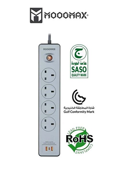 MOOGMAX 4-Socket Power Strip Extension Cord with USB-C PD 20W and Dual USB-A ...
