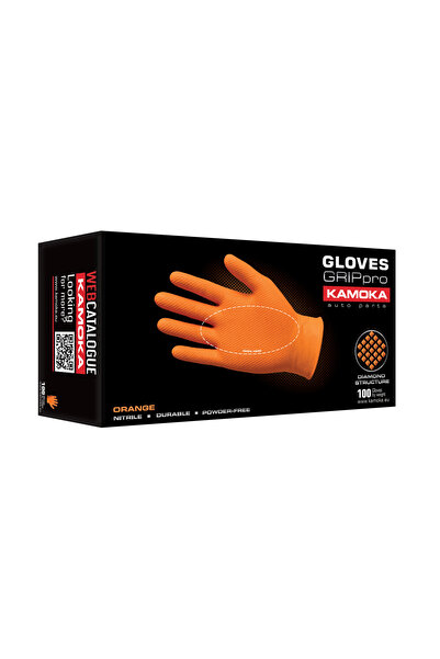 kamoka Gloves Nitrile-EXTREME GRIP ORANGE 100 PC (M)