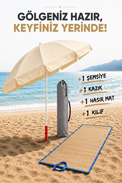 Düvenci Kazık + Plaj Şemsiyesi + Kılıf + Hasır Mat, Gölgenin Keyfini Çıkart