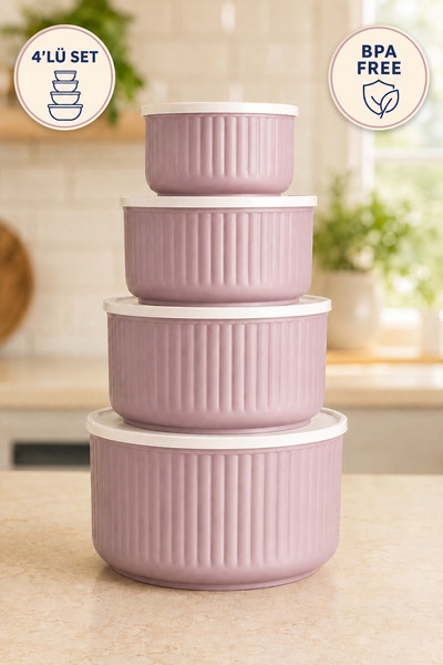 Ezupack Set of 4 Round Storage Containers Striped Beige | 2.5 L 1.5 L 0.80 L ...