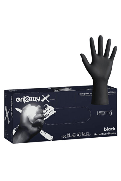 Gripzzly Nitrile Textured X Gloves, Long Cuff, Black, Chemical and Oil Resist...