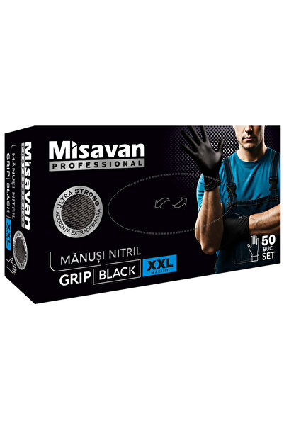Misavan Manusi nitril Grip - negru - marimea XXL ● 50 buc.