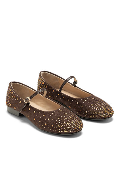 Kadın Taşlı Desenli Hakiki Deri Astarlı Slip-On Ortopedik Taban Babet