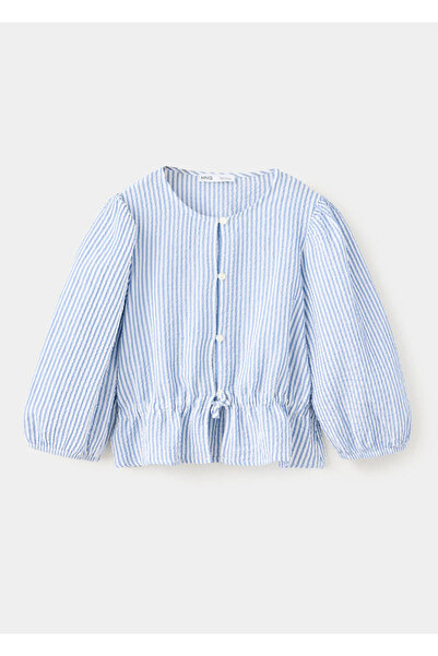 MANGO Kids Çizgili pamuklu büzgü detaylı gömlek