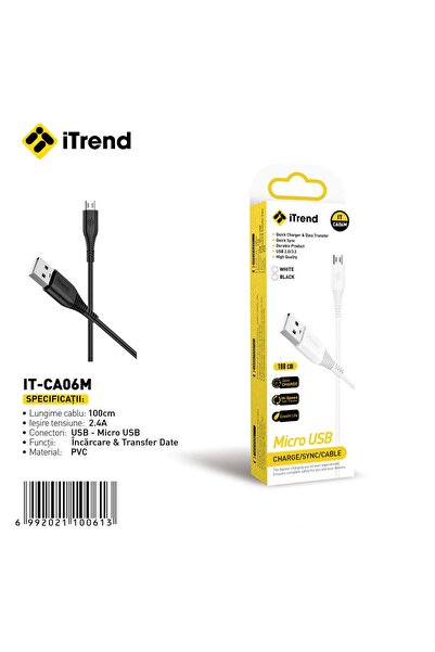 itrend Cablu USB-A la Micro USB iTrend, 1 m, Încărcare Rapidă 2.4A, PVC, Negru