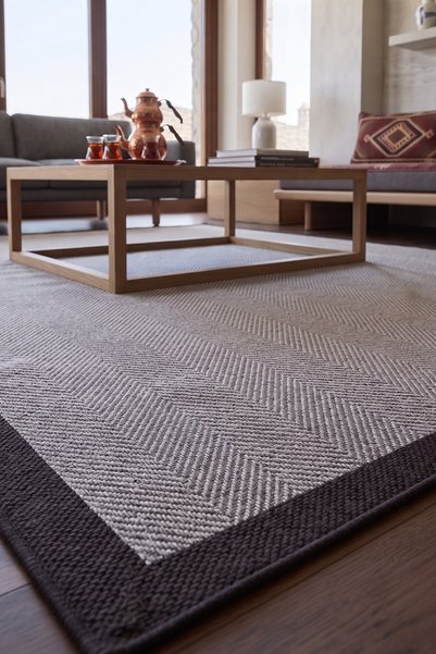 Anatolian Carpet Store Sisal Dokuma Hav Vermez, Leke Tutmaz, Robot Süpürgeye Uygun Modern Bej Siyah Halı