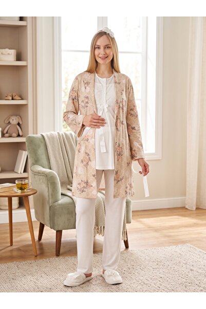 Lohusa Homewear New Season Ecru Floral Patterned Lace Detailed Stylish Design...