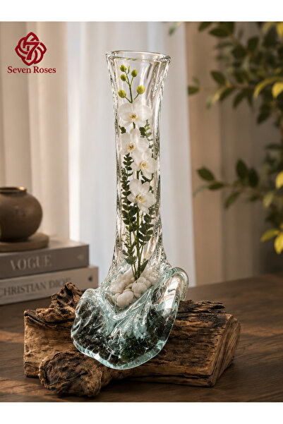 Generic Ruffled Glass Vase on a Twig Wood Base