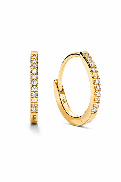 KAIROS JEWELRY 14 Ayar Altın Taşlı 12 mm Halka Zarif Günlük Kadın Küpe