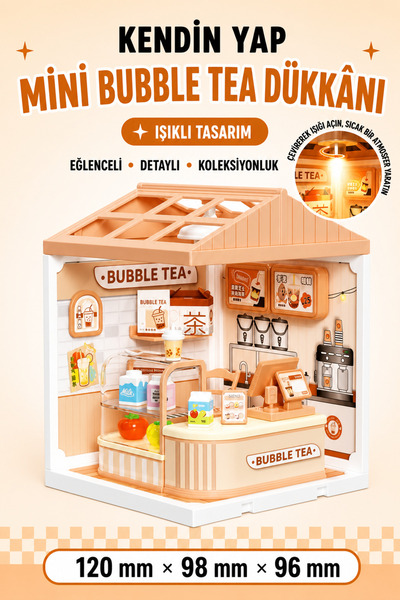 Nandy Home Kendin Yap Işıklı Mini Bubble Tea Dükkanı Maket Seti - Dekoratif D...
