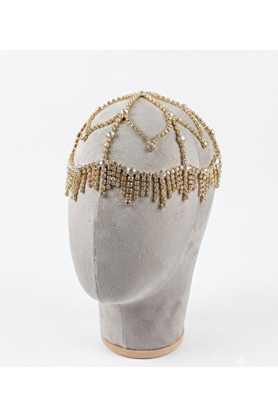 NİŞANTAŞI AKSESUAR Luna Gold Luxury Bridal and Henna Headpiece with Crystal S...