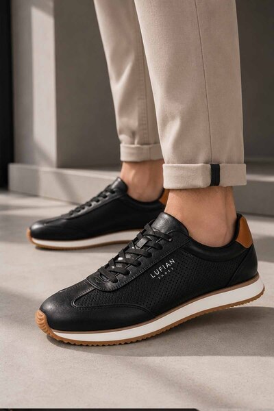 Lufian Men's 100% Genuine Leather Sneaker Black Casual Sports Shoes Lightweig...