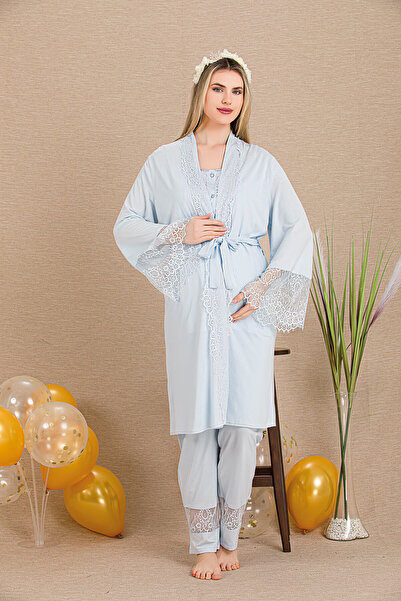 BLACKMORE New Season Blue Special Lace Design 100% Cotton Maternity Pajama Se...