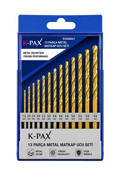 K-Pax 13 parçalı titanyum kaplamalı HSS metal matkap ucu seti