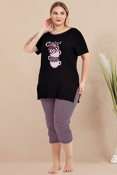 tarzımsüper Plus Size Elastic Waist Comfort Model Viscose Cotton Women's Capr...