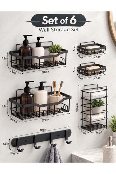 F.A.M.S Wall Storage Shelf Set of 6 | Self-Adhesive Bathroom & Kitchen Organi...