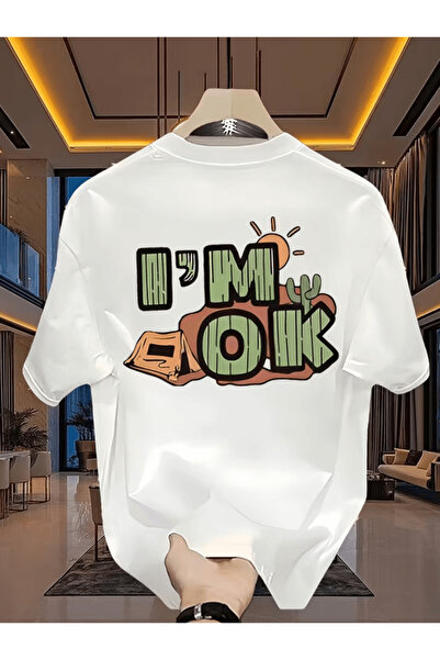 one button Premium majica sa detaljnim štampanim natpisom "I'm Ok Camp"