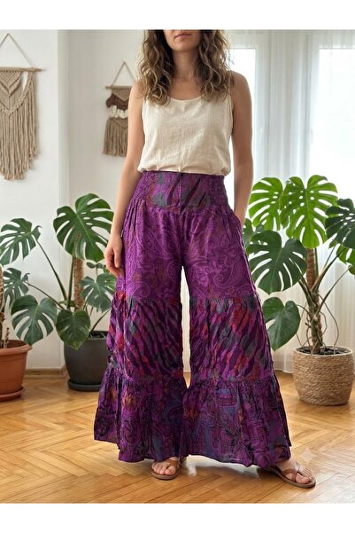 AYASOFYA OTANTIK Women's Nepali Ethnic Patterned Wide-Leg Pants with Elastic ...