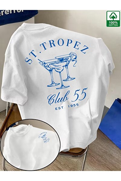 AEMİ Unisex St. Tropez Printed Oversize Crew Neck T-Shirt