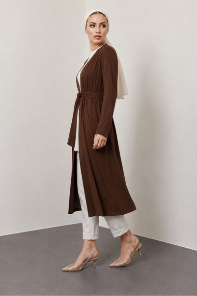 MODAEFA Cardigan lung tip kimono cu curea neagră
