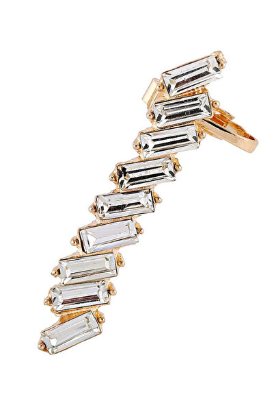 VeeShop Κομψό ear cuff με ορθογώνιους λευκούς κρυστάλλους