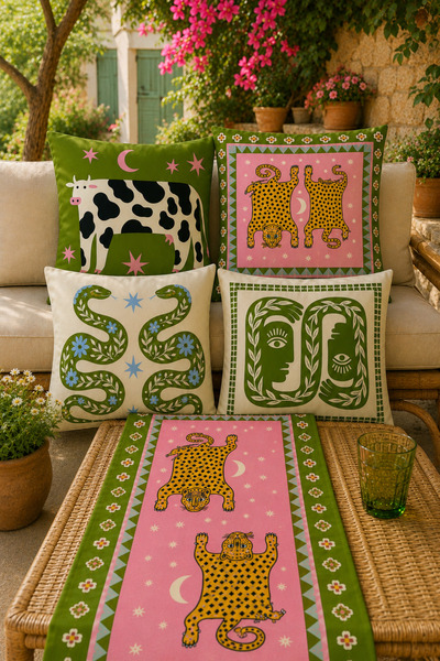 stellahomes Bohemian Leopard Patterned 4-Piece Throw Pillow Cover and Runner ...
