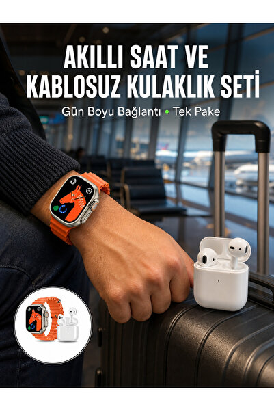 Genel Markalar Watch 9 Max Akıllı Saat Seti 2 Kordonlu Kablosuz Kulaklık Hedi...