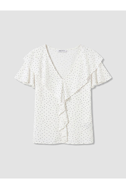 LC Waikiki Trendlucky V-Neck Polka Dot Blouse with Difference in Color