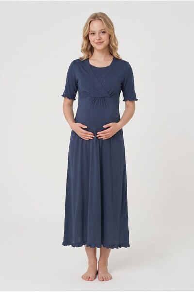 LOHOUSE Women's Navy Blue Double-Breasted Collar New Season Maternity Nightgo...