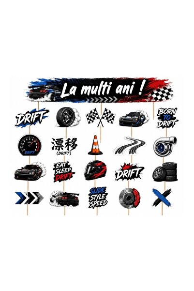 DecoParty Set de decorațiuni pentru tort – Tematică Mașini de Drift, 21 de pi...
