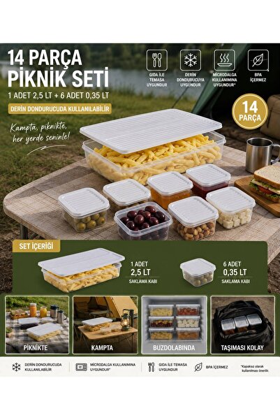 HOMEU 14 PARÇA KAMP VE PİKNİK SAKLAMA SETİ KARIŞIK RENK 1x2,5LT-6x0,35LT