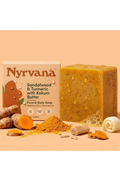 Nyrvana Sandalwood & Turmeric Soap 100g – Natural Brightening Bath Bar with K...