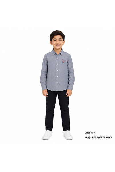 Generic Boys Casual Button-Down Shirt Long Sleeve Top Embroidered Chest Design