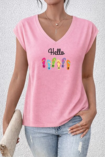 Deocept Women's Sardines Printed V-Neck Sleeveless Regular Fit Comfortable T-...