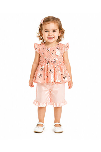 Generic Baby Girls Floral Top and Ruffle Shorts Set, | Flutter Sleeves, 2-Pie...